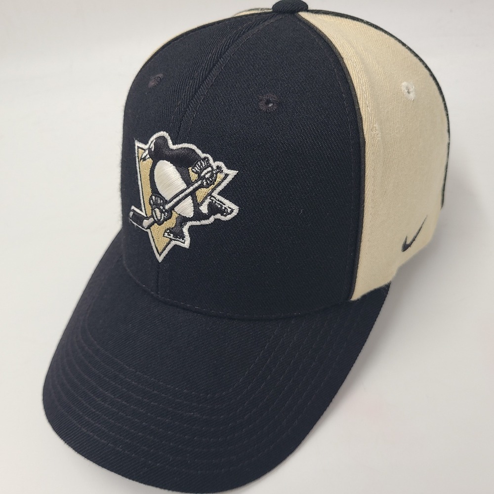 Vintage Pittsburgh Penguins Hat Adjustable (Fits Small) Nike Black Gold NHL Wool